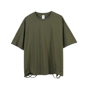 T-shirt vintage personnalisé de qualité supérieure à manches courtes T-shirt déchiré à trous T-shirt de sonnerie en gros T-shirt vierge pour hommes - Product Image 4