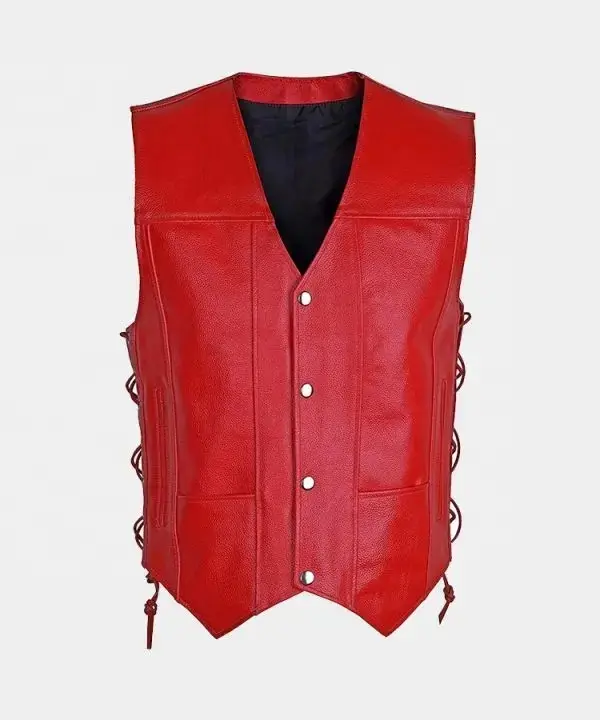 Custom Patches Motorcycle Vest Waistcoat for Mens Cowhide Leather Biker Vest For mens Red Vest Waistcoat For Mens Red Leather