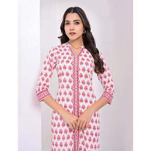 Cotton <b>Block</b> <b>Printed</b> White Flower Kurti Traditional Ethnic Indian Chiffon Stitc - Product Image 4