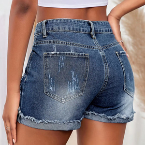 Pantalones cortos de mezclilla de alta calidad para mujer, Mini pantalones cortos de mezclilla personalizados con dobladillo deshilachado rasgado de retazos para mujer, pantalones cortos informales de moda de verano - Product Image 6
