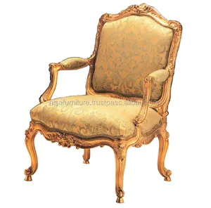 Fransız Louis XV ahşap kol sanatsal oyma sandalyeler reprodüksiyon mobilya satış oturma odası sandalyeleri
