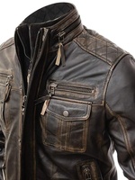 Veste en cuir de vachette couche supérieure pour hommes Slim Fit col montant capuche à la mode fabricant de veste de moto en cuir de vachette couche supérieure