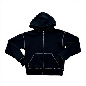 Sudadera con Capucha Corta para Hombre, con Cierre, Color Sólido, Felpa, 100% Algodón, Corte Regular, Bordada, Informal, para Invierno, con Logotipo Personalizado - Product Image 4