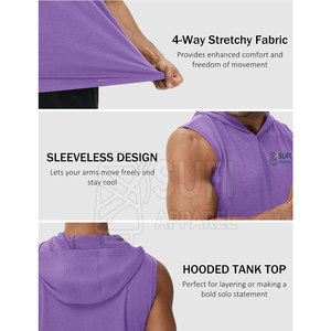 Hot Sale New Arrival <b>Men's</b> Solid Pullover <b>Sleeveless</b> <b>Hoodie</b> Autumn Breathable Polyester/Cotton Quick Dry Regular Fit - Product Image 5
