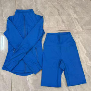 Ensemble de Yoga coupe ajustée en Spandex pour femmes col montant Stretch Fitness veste de sport haut à manches longues motif solide avant grande taille - Product Image 5