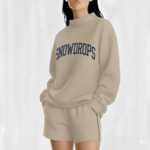 Sweat-shirt à col montant en molleton de coton imprimé surdimensionné pour femmes avec badge à paillettes, coupe ample, décontracté, streetwear, chaud pour l'hiver - Product Image 1