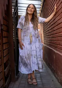 Attractive Summer Bohemian Holiday <b>Long</b> <b>Kaftan</b> With Pocket Rainbow Tie Dye Half Sleeves <b>Kaftan</b> for Women - Product Image 2