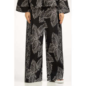 Pantalones de Chifón Negro de Corte Regular WM-COD-SS25-364B con Decoración Estampada, Ropa Casual de Verano, Mezcla de Algodón y Lino - Product Image 3