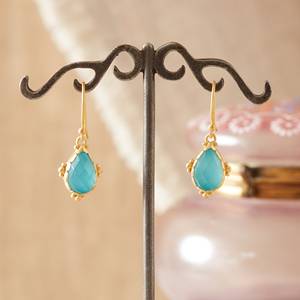 Fabuloso corte de pera azul Aqua Calcedonia piedra preciosa 925 gota de plata esterlina y pendientes colgantes para compromiso de boda o regalo - Product Image 3