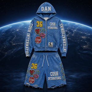 เยส เซอร์ ฟลีซ สตรีทแวร์ ผู้ผลิตจากปากีสถาน ชุดเสื้อฮู้ดดี้และกางเกงขาสั้น พร้อมงานปัก พิมพ์ลาย และฟอกสีแบบแอซิดวอช - Product Image 6