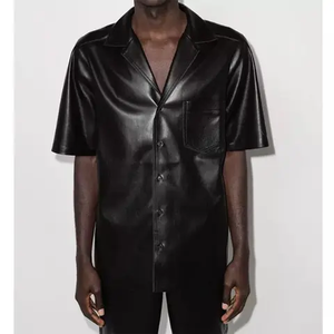 Chemise en cuir décontractée à col en V pour homme 2025 pour la saison d'automne Respirante Écologique Séchage rapide Logo personnalisé Manches courtes - Product Image 2