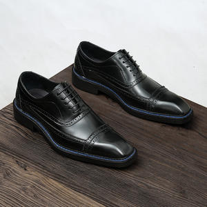 Chaussures en cuir avec empiècements élastiques et talon résistant à l'usure, chaussures à lacets pour hommes, chaussures habillées - Product Image 2