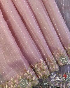 JUTE <b>organza</b> Saree Multi embroidery Work With Stone & Raw <b>Silk</b> embroidery Work Blouse - Product Image 6