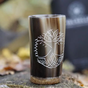 Norse Inspired Buffalo Horn <b>Shot</b> <b>Glass</b> with Agate Carved Finish Handmade Viking Style Odin Mug Perfect for Gifting and Display - Product Image 1
