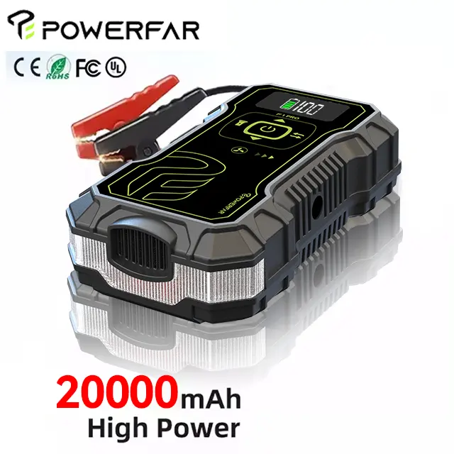 Powerfar 2800A catu daya memulai darurat mobil Puncak dengan pompa udara 12V portabel 20000mAh paket daya perangkat mulai darurat