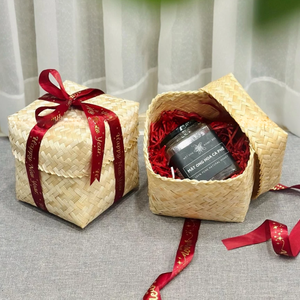 Unique BAMBOO <b>BASKETS</b> Rustic Style for Gift Packaging & Seasonal Decor Wedding with Bow for Elegant Wedding Gifts - Product Image 5