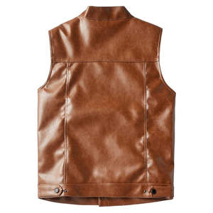 Gilet en cuir imperméable en cuir de vachette, nouveau style tendance, confortable, col en V, décontracté, avec boutons décoratifs, sans manches, le meilleur - Product Image 3