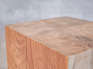 Tabouret géométrique en bois de teck Table finition naturelle Accent rustique salon chambre Design Unique hôtel Restaurant en vrac haut Villa en bois - Product Image 3