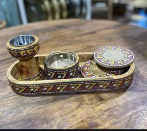 Brûleur d'encens en bois et résine de style arabe, porte-charbon de Bakhoor, plateau décoratif, ensemble de design moderne et élégant, écologique - Product Image 5