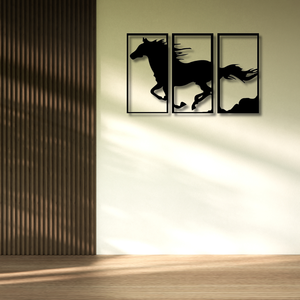 Modern 3 Panel Running Horse Metal Wall Art | <b>Large</b> <b>Black</b> Metal Wall Decor | Laser Cut Iron Home Decoration - Product Image 3