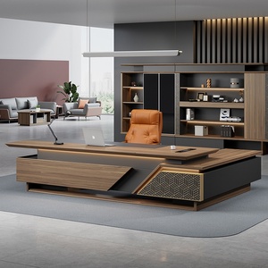 Bureau de direction moderne en bois MDF brun, design personnalisable, usage commercial, table de patron, service OEM ODM, bureau de direction - Product Image 4