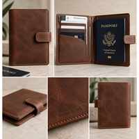 Dompet Paspor Kulit Asli RFID dengan Penutup Kancing dan Logo Kustom