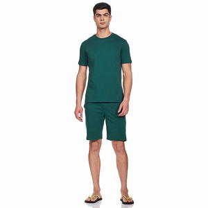 OEM Service ชุดเสื้อผ้าสำหรับผู้ใหญ่ชุดเสื้อยืดแขนสั้นผ้าคอตตอนโพลีเอสเตอร์สีพื้นสีเขียวใส่ฤดูร้อนสำหรับผู้ชาย - Product Image 1