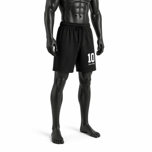 Shorts de sport décontractés pour hommes, noirs, personnalisables, OEM ODM, en polyester, avec impression de numéro, taille élastique, pour la gym et l'athlétisme - Product Image 4