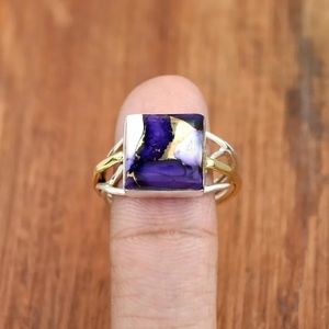 Bague coussin turquoise huître violette 925 argent Sterling Zigzag fil spirale bohème Cocktail bijoux - Product Image 1