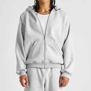 Sudadera con Capucha Lisa de Estilo Urbano, con Estampado y Bordado, Felpa Gruesa de 440 g/m², 100% Algodón, Logotipo Personalizado, Cremallera Ecológica, para Hombre - Product Image 2