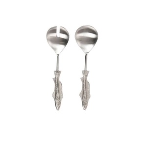 Ensembles de couverts de service de salade de conception de poisson ensembles de couverts de service de salade d'acier inoxydable avec la poignée en laiton pour des mariages - Product Image 1
