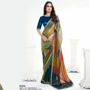 Hermoso Sari de seda satinada de primera calidad con piedra de mano y bordado perfecto para todas las ocasiones - Product Image 1