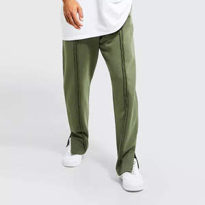 Pantalon homme lavé Premium vert coupe évasée latérale en coton uni avec cordon élastique 2026 - Product Image 5