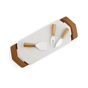 Plateau à fromage en marbre avec ensemble de 3 couteaux Planche de préparation des aliments Plateau de service décoratif en bois et marbre - Product Image 1