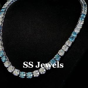 Collier Tennis Moissanite 1ct Rond Brillant Bleu Blanc VVS Argent 925 Plaqué Or Unisexe Cadeau de Luxe - Product Image 2