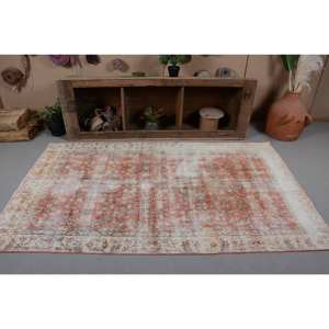 Classique Orange Blanc 4.4 X 7.3ft À La Main Laine Polyester Vintage Tapis Turc Patchwork pour Salon Couloir Rectangle Forme" - Product Image 4