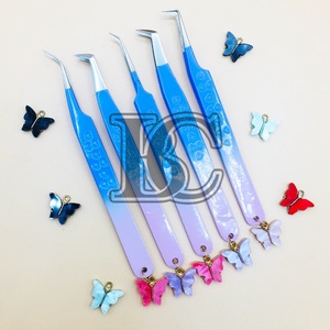 New Arrival Pink & Blue <b>Tweezers</b> Sustainable Stainless Steel Eyelash Extensions <b>Tweezers</b> Butterfly Charm Customize Packing MINK - Product Image 1