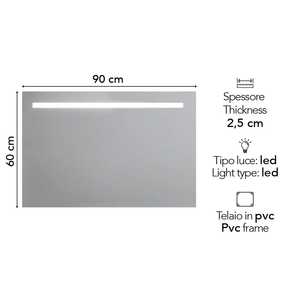 Miroir LED 90x60 avec rétroéclairage et bande LED supérieure - Product Image 2