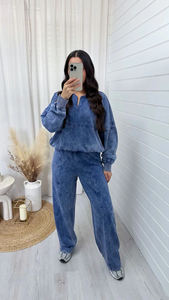Ensemble de survêtement décontracté pour femme en deux pièces, bleu, écologique, de qualité supérieure, pour l'hiver, avec capuche et pantalon de survêtement respirant - Product Image 5