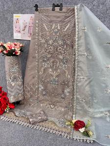 ชุดปากีสถานดีไซน์พิเศษคอลเลกชันอีสเตอร์พร้อมงานเย็บปักถักร้อยลำดับ3มม. และงาน - Product Image 4