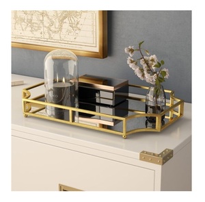 Plateaux décoratifs ronds en laiton avec bec verseur, décoration moderne de luxe pour la maison, plateau miroir en métal, plateau de mariage, plateau de vanité doré - Product Image 2