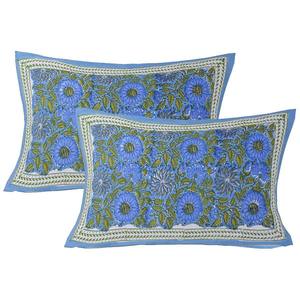 Blue Jaipuri Hand Block Print 240 TC Cotton Super <b>King</b> <b>Size</b> Double Bed <b>Sheet</b> with 2 Floral Pillow Covers Eco-Friendly (ALDB1004) - Product Image 6