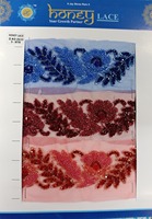 Dentelle de mariage élégante et écologique en tulle brodé floral coloré avec perles et résille, motif dentelle miel