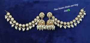 Parure de mariée ethnique plaquée or avec boucles d'oreilles chandelier et Maang Tikka en alliage, de haute qualité, cadeau de mariage pour femme, style Kundan Paisley - Product Image 2