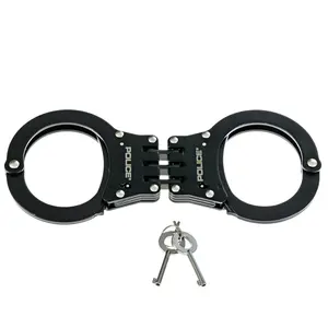 Esposas de Acero Profesionales de Alta Resistencia con Doble Bloqueo, Venta al por Mayor OEM, Esposas de Seguridad de Metal Negro con Triple Bisagra - Product Image 3