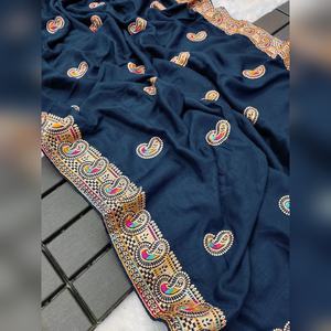 Sari Indio Elegante para Fiesta, Listo para Usar, con Trabajo de Zari Pesado, Seda Nupcial, el Más Vendido al por Mayor - Product Image 2