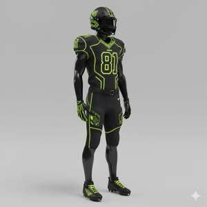 Uniforme de football américain haut de gamme, maillot à col en V, pantalon court extensible, logos et noms personnalisés - 100% polyester, séchage rapide, respirant - Product Image 5