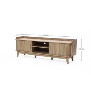 Factory Direct Mid-Century Modern Tambour Style 2 Door Wide <strong>TV</strong> Unit with <strong>Tray</strong> Top in Oak - Product Image 6
