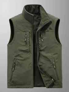 Veste de travail en laine pour hommes Automne hiver multi-poches col montant gilets maillot de corps rembourré épais pour l'extérieur respirant - Product Image 5