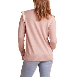 <b>Women's</b> Casual Winter Crew Neck <b>Knitted</b> Pullover <b>Sweater</b> <b>Cable</b> Body Gored Stitches Yoke with Ruffles - Product Image 2